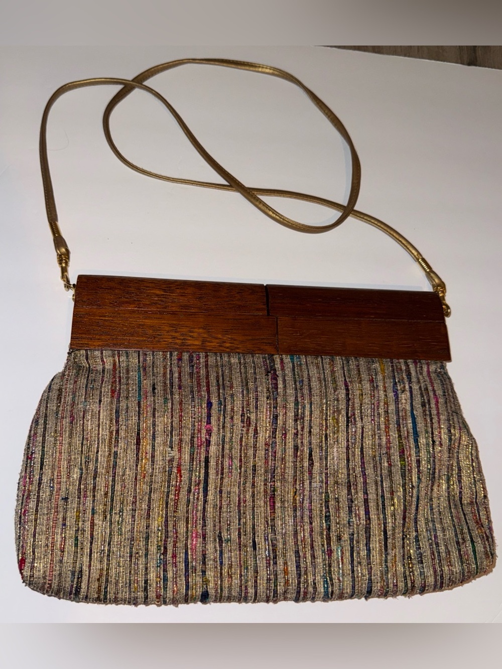 Vintage Saddle River Wood Twist  Lock Top Purse Very Rare Unique Boho Colorful